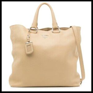 PRADA Cream Vitello Daino Leather Tote Bag